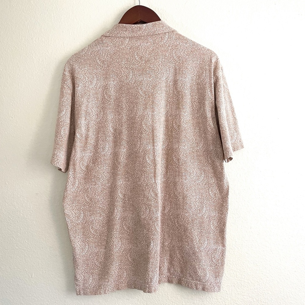 Austin Reed Tan Paisley Short Sleeve Soft Cotton Polo Shirt - Picture 4 of 11